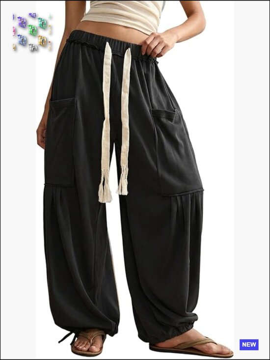 Pants - Baggy Sweatpants Drawstring Waist Jogger Pants with Pocket Wide Leg